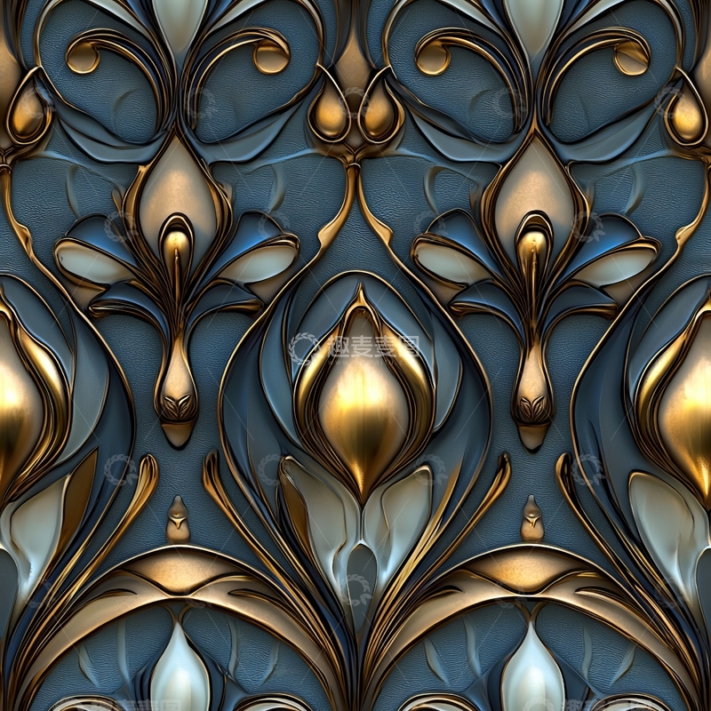 高清大图下载【趣麦麦图】金色与蓝色交织的华丽装饰图案