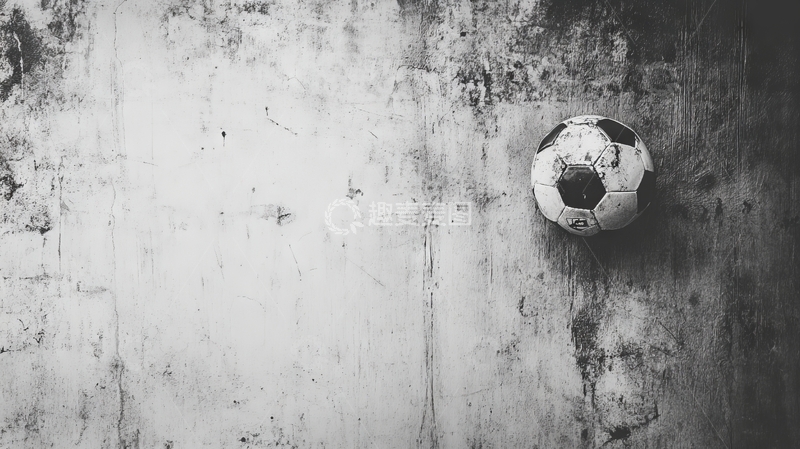 高清大图下载【趣麦麦图】黑白足球静置于粗糙地面