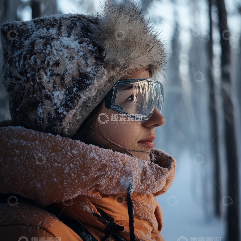 高清大图下载【趣麦麦图】冬日森林中的女孩