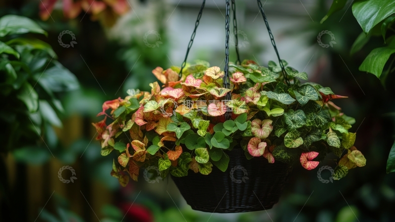 高清大图下载【趣麦麦图】悬挂的多彩植物盆栽