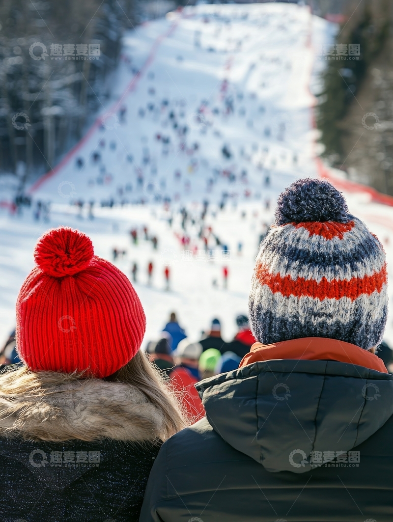 高清大图下载【趣麦麦图】雪场观赛，观众背影