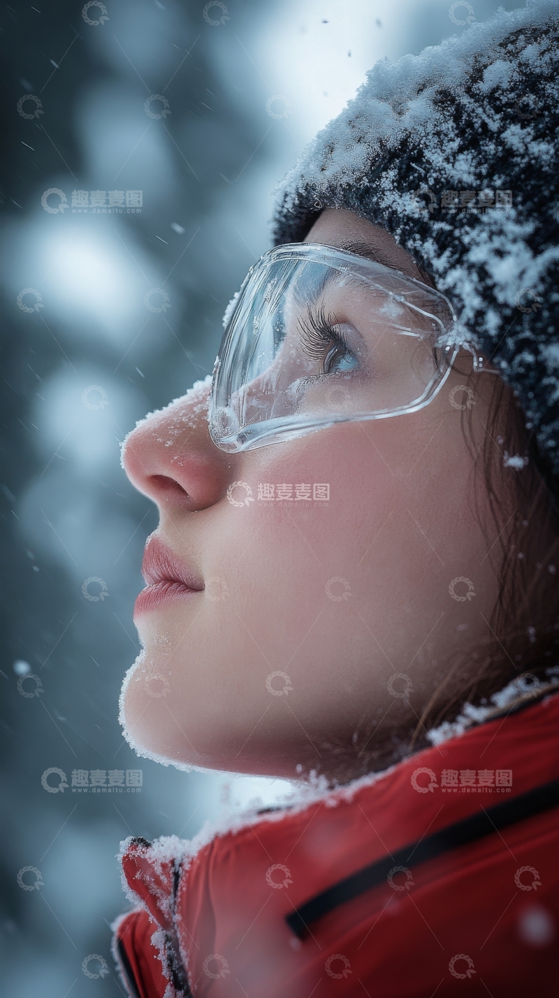 高清大图下载【趣麦麦图】雪中仰望的女子