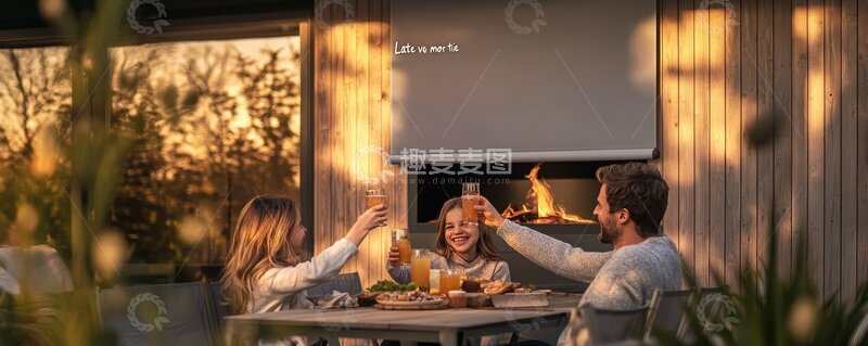 高清大图下载【趣麦麦图】户外露台聚会，朋友举杯庆祝