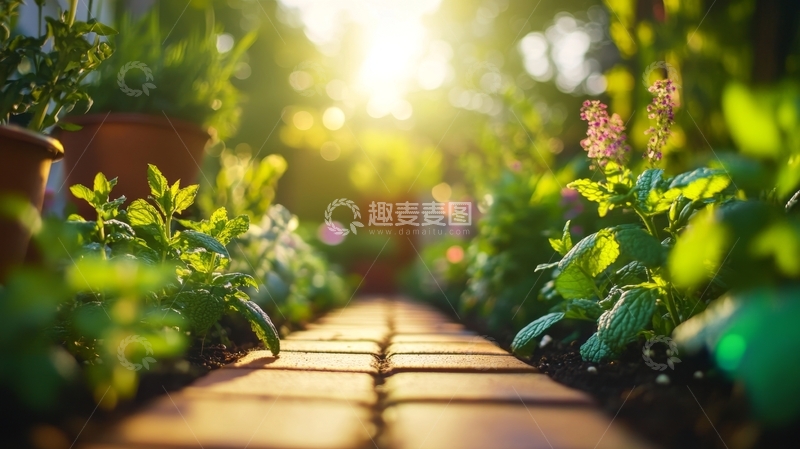 高清大图下载【趣麦麦图】阳光下的花园小径
