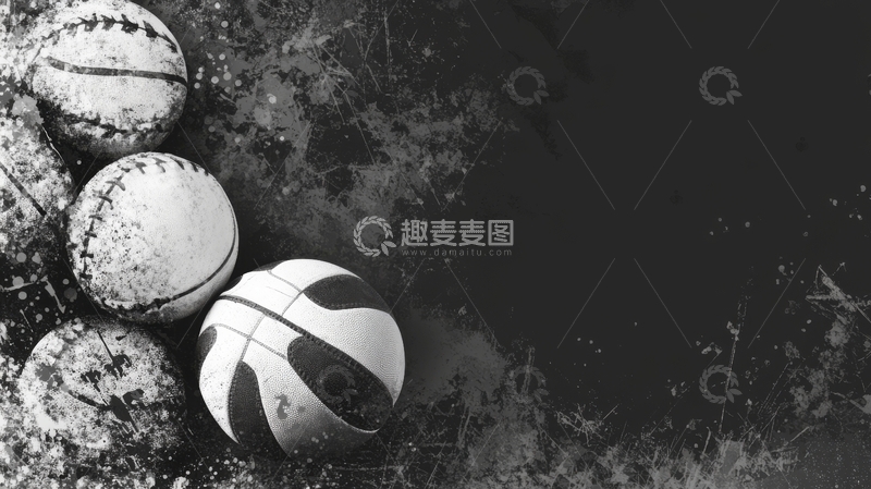 高清大图下载【趣麦麦图】黑白背景下磨损的篮球