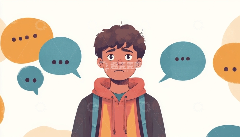 高清大图下载【趣麦麦图】困惑少年与彩色对话框