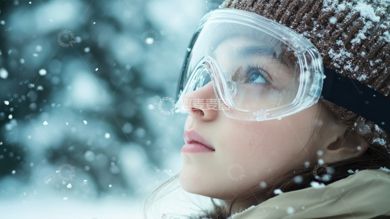 高清大图下载【趣麦麦图】雪中戴护目镜的女子