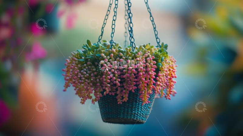 高清大图下载【趣麦麦图】悬挂的花篮，绽放多彩花朵