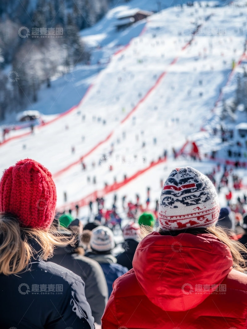 高清大图下载【趣麦麦图】雪地观众观看滑雪比赛