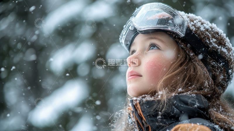 高清大图下载【趣麦麦图】雪中少女，仰望天空