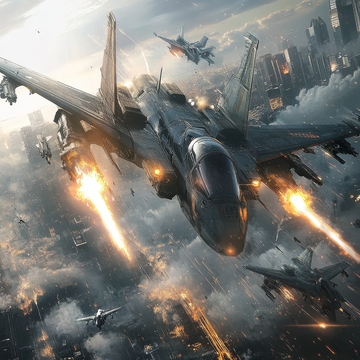 战斗机空中激战城市上空