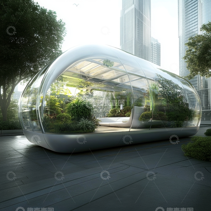 高清大图下载【趣麦麦图】未来透明胶囊屋，城市绿洲
