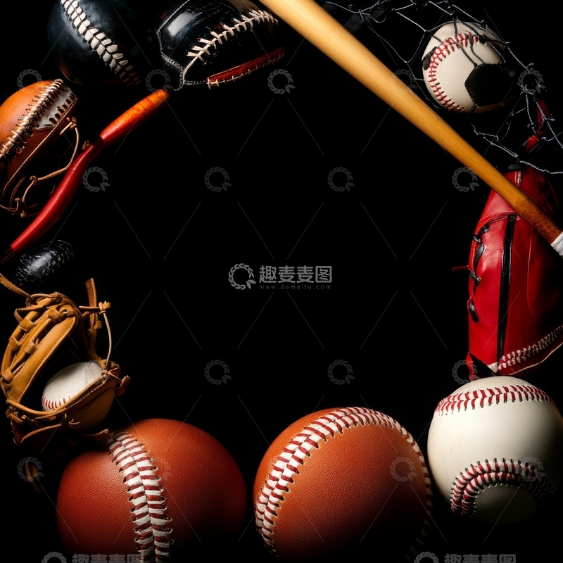 高清大图下载【趣麦麦图】棒球装备与球的组合展示