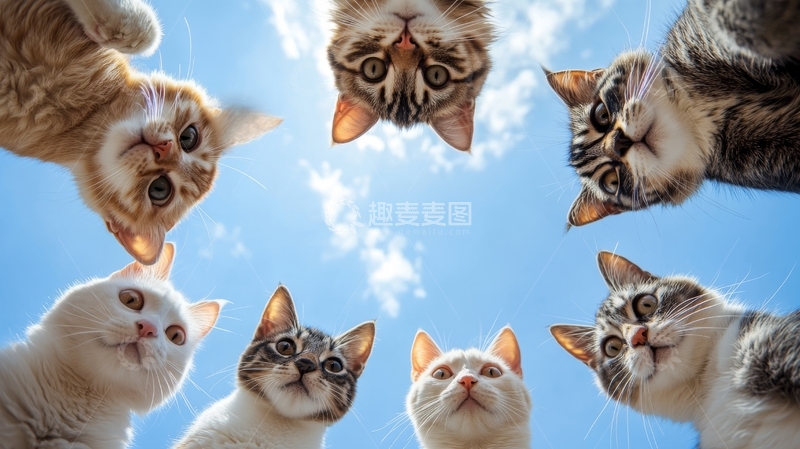 高清大图下载【趣麦麦图】仰视视角下的猫咪群像