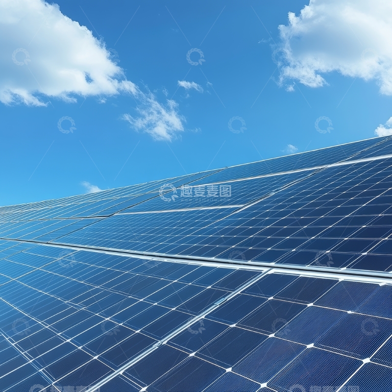 高清大图下载【趣麦麦图】蓝天下的太阳能电池板