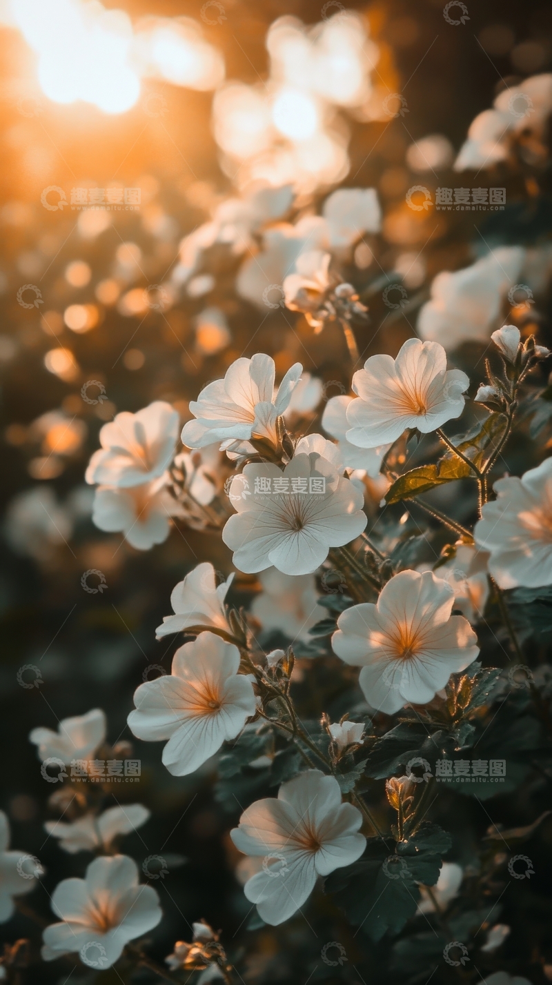 高清大图下载【趣麦麦图】夕阳下的白色花朵