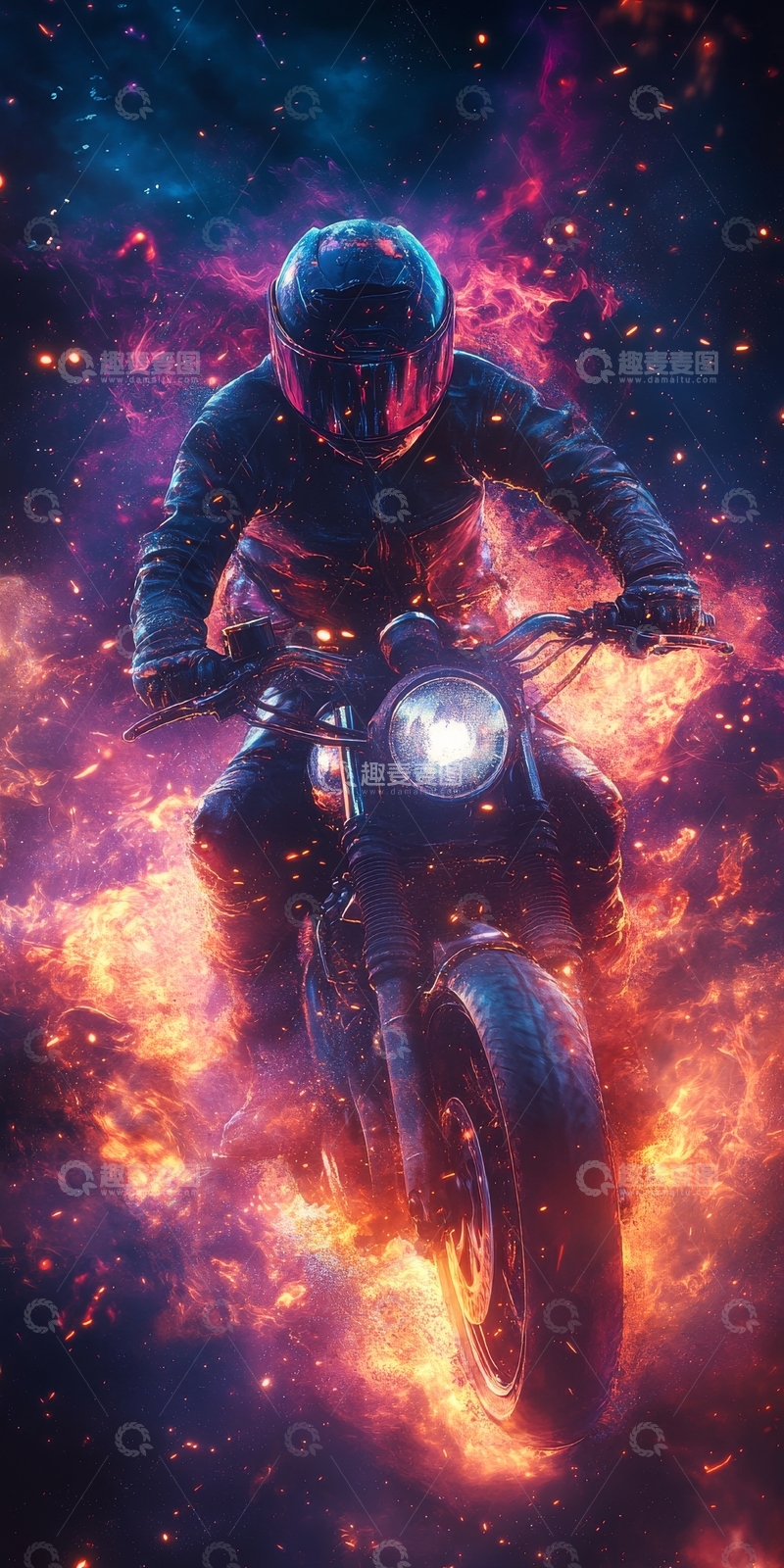 高清大图下载【趣麦麦图】骑手在火焰中疾驰