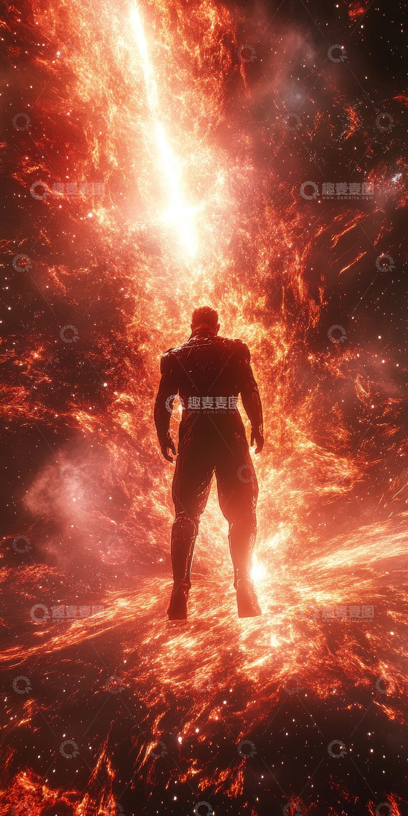 高清大图下载【趣麦麦图】人物背影站立于炽烈火焰之中