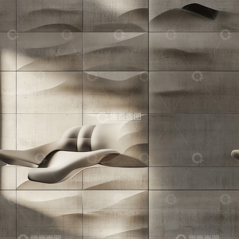高清大图下载【趣麦麦图】波浪形雕塑与光影交错的墙面