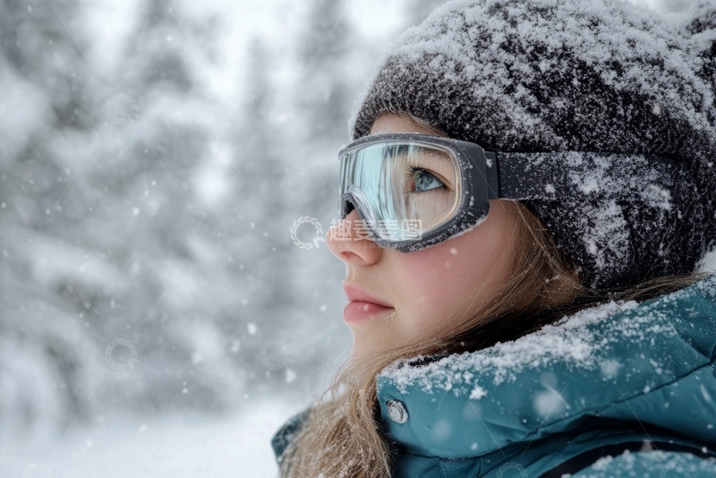 高清大图下载【趣麦麦图】雪中少女，护目镜下的冬日凝视