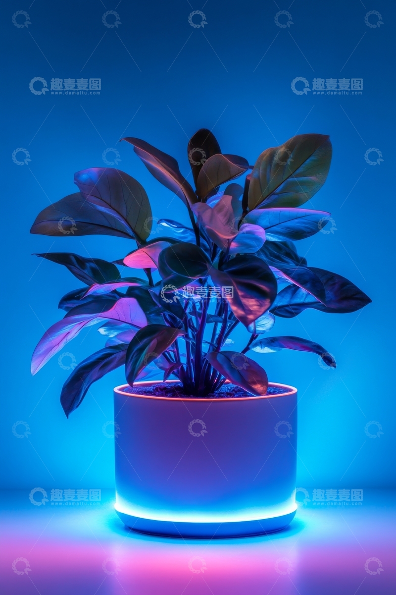 高清大图下载【趣麦麦图】蓝光照射下的室内绿植