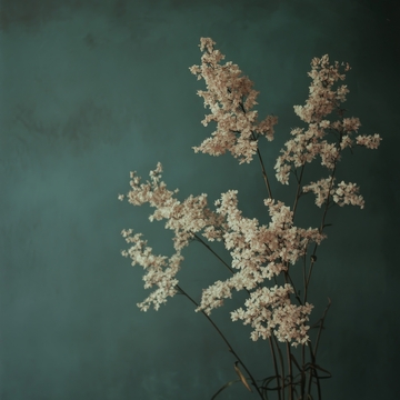 淡雅花枝在深色背景前