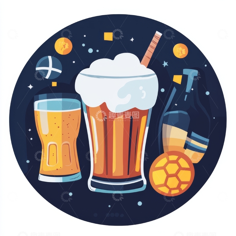高清大图下载【趣麦麦图】啤酒与足球的欢乐时光