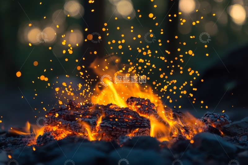 高清大图下载【趣麦麦图】篝火燃烧，火星四溅