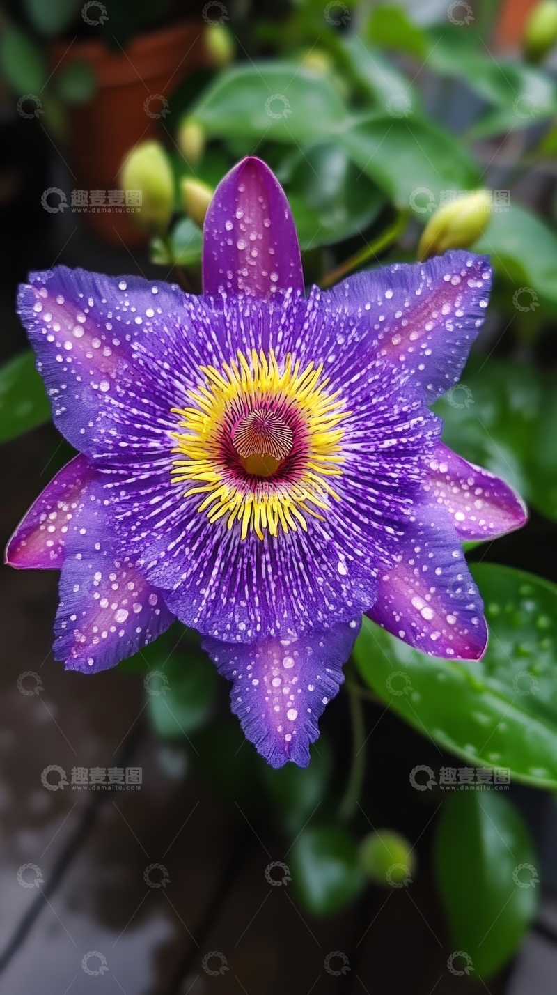 高清大图下载【趣麦麦图】紫色花朵上的露珠特写