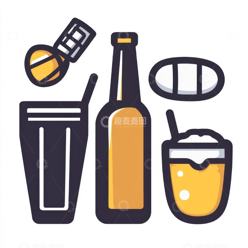 高清大图下载【趣麦麦图】饮品图标集合：瓶装饮料与杯装饮品
