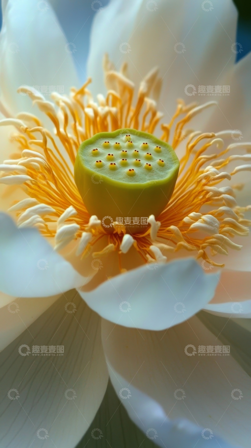 高清大图下载【趣麦麦图】盛开的莲花特写，展示花蕊细节