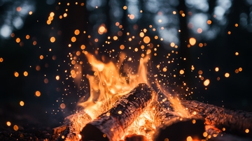 篝火燃烧，火花四溅