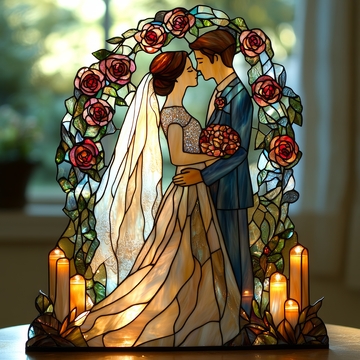 彩色玻璃中的新婚夫妇