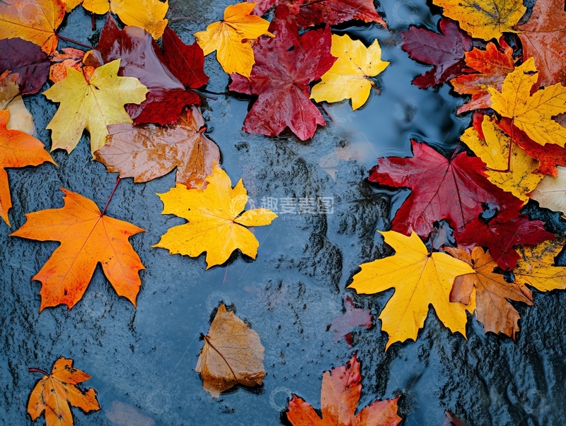 高清大图下载【趣麦麦图】秋日落叶铺满湿润地面