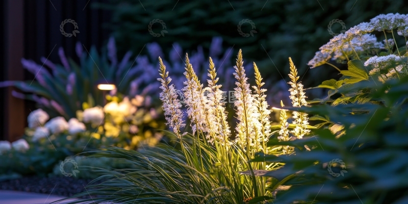 高清大图下载【趣麦麦图】夜晚灯光下的植物花园