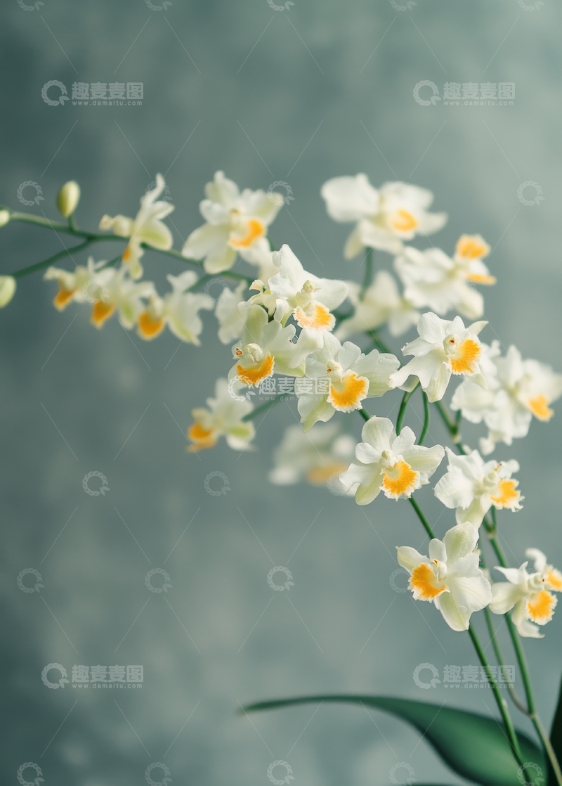 高清大图下载【趣麦麦图】白色兰花枝条的特写