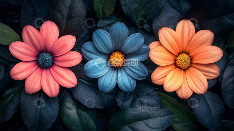 高清大图下载【趣麦麦图】三朵色彩斑斓的花朵