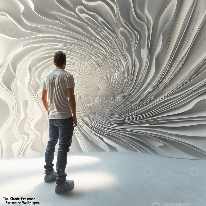 高清大图下载【趣麦麦图】男子凝视抽象漩涡艺术装置