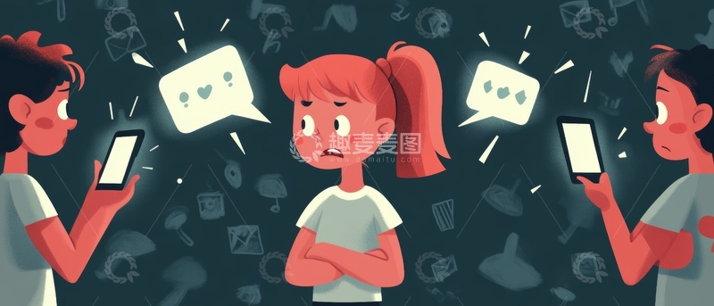 高清大图下载【趣麦麦图】三人对话场景，中间人物表情困惑