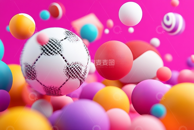 高清大图下载【趣麦麦图】多彩球体与足球的动态组合