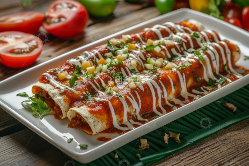 高清大图下载【趣麦麦图】美味墨西哥卷饼配酱料和装饰