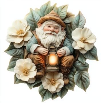 手持灯笼的矮人与花朵