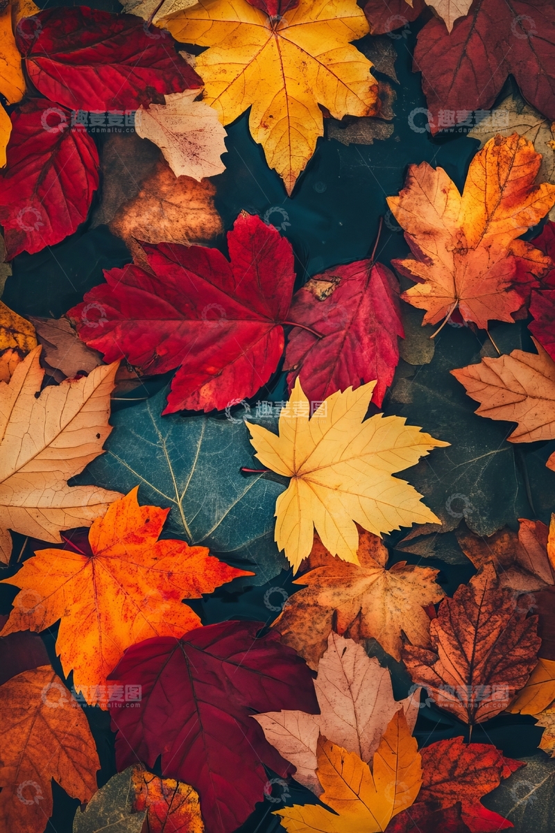 高清大图下载【趣麦麦图】多彩秋叶铺满地面