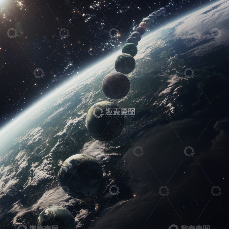高清大图下载【趣麦麦图】地球与行星链的奇幻景象