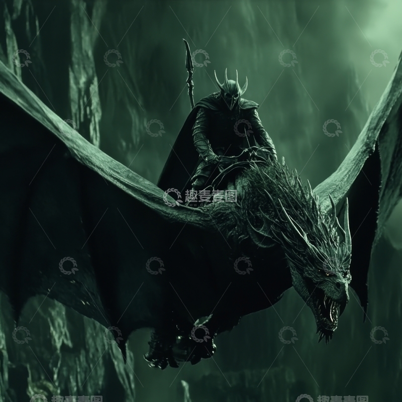 高清大图下载【趣麦麦图】黑暗骑士骑乘巨兽翱翔夜空