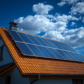 屋顶安装的太阳能板