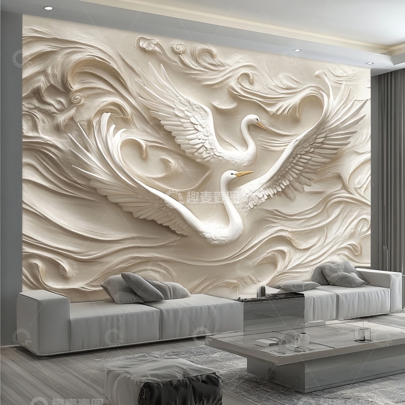 高清大图下载【趣麦麦图】现代客厅浮雕背景墙设计