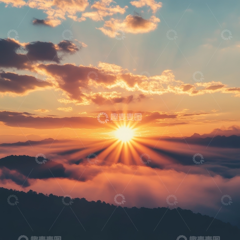 高清大图下载【趣麦麦图】日出云海，光芒四射