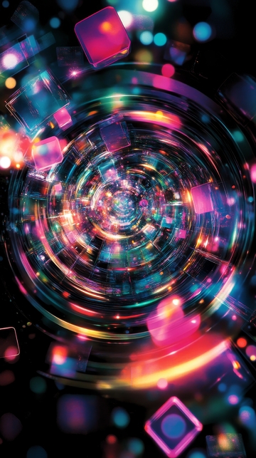 炫彩光圈与几何图形的动态组合