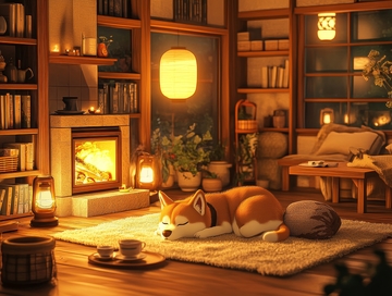 温馨客厅中的柴犬小憩